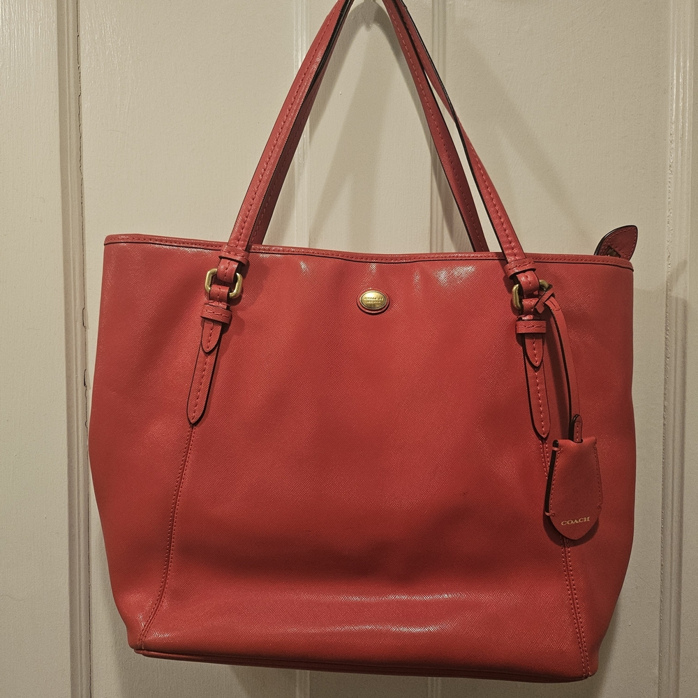 Coach Red Leather Tote Bag